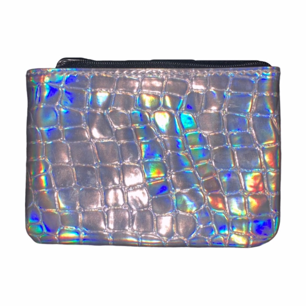 Silver Holographic Small Zip Up Wallet